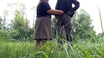 Preview 1 of Jonai B F - Sexy BBW Hot Mouth Sucks Stranger&#039_s Cock After Pissing and Mutual Masturbation Outdoors