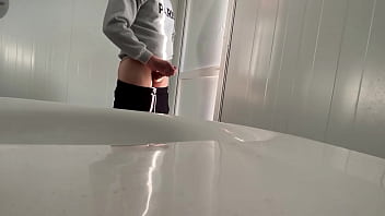 Preview 2 of Iran Jilbab Hot - I surprise a girl who catches me jerking off in a public bathroom on the beach and helps me finish cumming