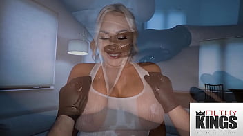 Preview 1 of Bd Brazzers Hot 18 Yars - FilthyMassage - Busty Blonde Milf Gets Her Huge Tits Oiled And Gets Fucked