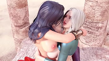 Preview 3 of Sarahrae Boobs - The blonde defeated the brunette and fucked in pussy - 3d futa sex