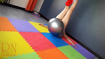 Preview 3 of Www Xxxvieo - Regina Noir. A woman in yoga leotards practices yoga in the gym. Transparent red leotard yoga. FULL VIDEO