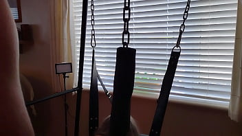 Preview 3 of Grils Sex With Pain - Naughty girl was fucked in swing while hubby took in a delivery in next room