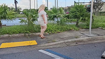 Preview 1 of Malayalam Actress Miya Nude - Mature hijab Milf masturbating with big dildo publicly outdoor at bus stop with cars passing by