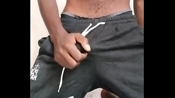 Preview 1 of Indine Gral Sex - Skinny black amateur gently massaging his massive hard dick in the morning.Part 1