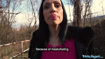 Preview 2 of Big Add Stori - Public Agent Horny Italian MILF orgasms in public and gives great outdoor blowjob