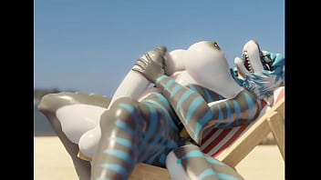 Preview 3 of Sauna Illy Leblly - Futanari shark Nika fapping on beach(Nika Sharkeh)