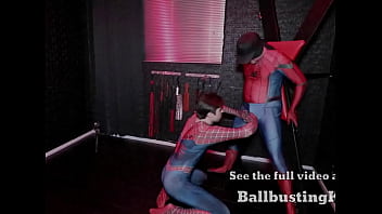 Preview 2 of Il La Caresse Sous La Table - &quot_Captured Spyder-Man&quot_ - Ballbusting Kings Preview