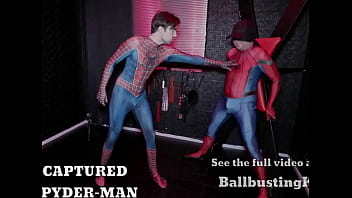 Preview 1 of Il La Caresse Sous La Table - &quot_Captured Spyder-Man&quot_ - Ballbusting Kings Preview