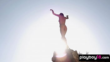 Preview 3 of Seachbu Guru Xxx - Skinny brunette muse Sophia introducing her small tits on a hilltop outdoor