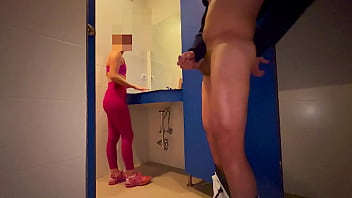 Preview 4 of Retro Spa - I hide in the women&#039_s locker room at the gym and surprise a girl who helps me finish cumming