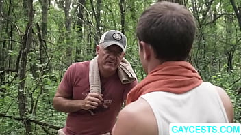 Preview 1 of Jav Vat Sua - Loving stepdaddy sucks stepsons cock and fuck his ass in woods