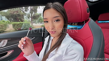 Preview 1 of Chainissex Vdeo - JulesJordan.com - Young Fuck Doll Layla Jenner Gives Road Head Then Gets Dicked Down Properly By Jules