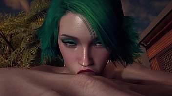 Preview 3 of Johny Ciense - Smoking Hot Girl With Green Hair Gives a Sloppy Blowjob in POV - 3D Porn