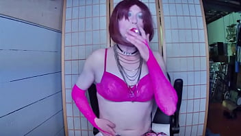 Preview 4 of Fbb Monsters - Redhead sissy Adrienne Velvet smoking