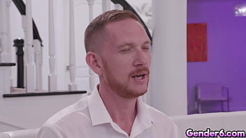 Preview 1 of Audrey Botni - Brody Kayman is sitting in a sofa when super sexy transgender Gracie Jane came to seduce him. Gracie show Brody her dick so Brody start getting horny