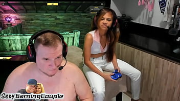 Preview 1 of E Dating - Fingering her tight pussy while she plays video games then oil through pants with squirt show and cumm shot end - clean version