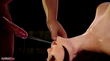 Preview 2 of Girl Licking Mans Hairy Chest - Wanda throat fuck and swallow