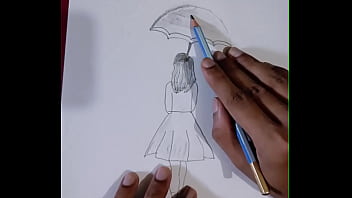 Preview 3 of Squirt Gangbang Hd - Pencil Sketch Drawing Girl with Umbrella Beautiful with Video