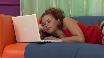 Preview 1 of Bf Video Hand - Curly Teen Fingers Her Clit While Getting Assfucked P5020