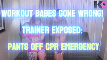Preview 1 of Loan Lluann - Workout Babes Gone Wrong! Trainer Exposed: Pants Off CPR Emergency