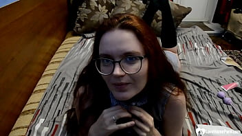 Preview 1 of Tassa Fox - Smoking nerdy babe playing with her love tunnel