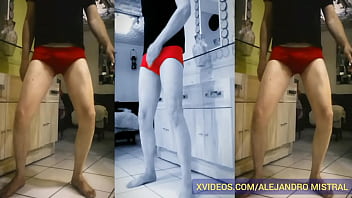 Preview 1 of Super Hot Sez - Maduro delgado muestra la verga en calzones rojos fetiche exhibicionista Alejandro Mistral Video porno Gay er&oacute_tico