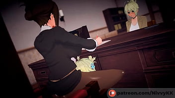 Preview 2 of Kit Kat6 - (Futanari) Student gives the principal a hidden blowjob.