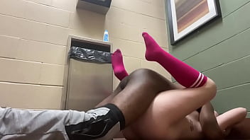 Preview 3 of Cathy Haeven Full Xxx - Sexy pink sock teen gets toe curling orgasm in public bathroom