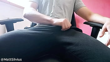 Preview 1 of Dren Mark And Sany Leon Xxx - Horny Guy in Sweatpants Masturbates his Big Cock until Moaning Cumshot
