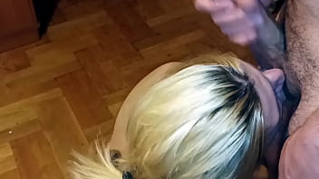 Preview 4 of Mom Romentis - Blonde SLUT on her knees Cock Slapped,  Head Fucked,  Cum on Face and Deep Throated