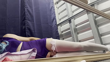 Preview 3 of Talan Mlf - CindiCsissy masturbating in tight purple with white stockings