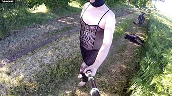 Preview 2 of Desi Marathi Housewife - Wearing Sheer clothes at public gay cruising area in nature. Shaved big butt Exhibitionist Tobi00815