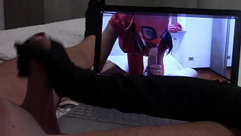 Preview 2 of Sil Pak Sexx Vidio - Preview Gift to my biggest fan: handjob in gloves,  while is watching one of my vids,  with cumshot