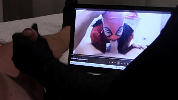 Preview 4 of Sil Pak Sexx Vidio - Preview Gift to my biggest fan: handjob in gloves,  while is watching one of my vids,  with cumshot