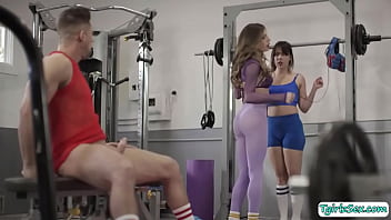 Preview 2 of Dev Yaraklar - Busty shemale 69 and bareback anal sex in the gym with muscled dude