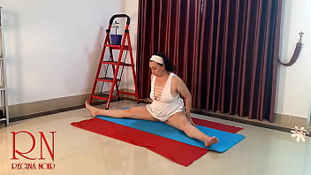 Preview 2 of Analys Dorina - Nude yoga. Regina Noir. A woman in white panties practices yoga in the gym. Full Cam 2
