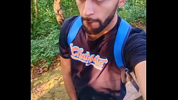 Preview 1 of Gays Solo Gay - Big uncut cock latino jerking outdoors in the woods and eating his tasty cum careful not to get caught. What do you do if you find me like this?