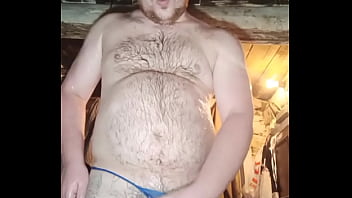 Preview 2 of Azeri Seksi Gelin - Handsome gay guy in a blue thong jerks off a dick and fucks anal with a huge black dick!