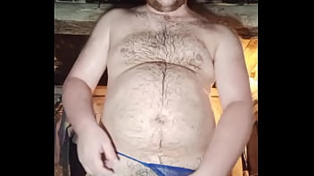 Preview 1 of Azeri Seksi Gelin - Handsome gay guy in a blue thong jerks off a dick and fucks anal with a huge black dick!
