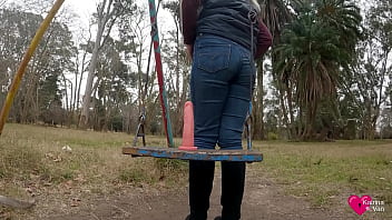 Preview 2 of Modest Porn - Without shame! Fucking a dildo in a swing!