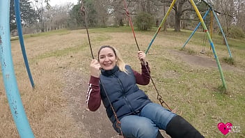 Preview 1 of Modest Porn - Without shame! Fucking a dildo in a swing!