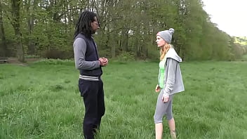 Preview 1 of Horni Mp 3 - Young amateur interracial couple excited to be catched by voyeurs while an anal sex session in the woods
