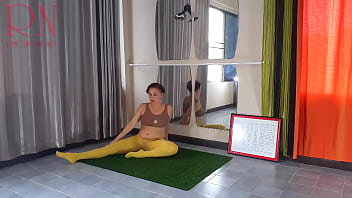 Preview 4 of Xxx Six Fiim - Regina Noir. Yoga in yellow tights doing yoga in the gym. 3
