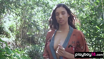 Preview 1 of Padma Laxmi - Hot ebony muse Brookliyn Wren introducing her huge natural boobs outdoor