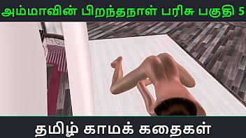 Preview 1 of Full Frontal Handjob - Animated 3d porn video of cute girl rubbing her pussy in doggy position with Tamil Audio sex story