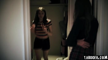 Preview 2 of Teen Girl Climax - Gizelle Blanco,  spies on Maya Woulfe and Hazel Moore hiding in the room and see Maya with interested attention.