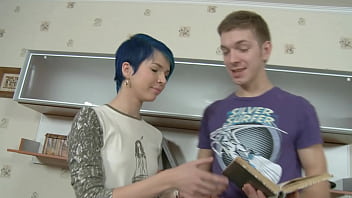Preview 1 of Speling Mom - Blue haired girl sucking cock and fuck