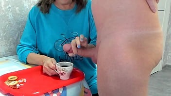Preview 4 of Beazzers Cheating Husband - Milf granny drinks coffee with cum taboo , big dick huge load