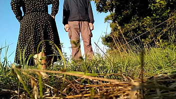 Preview 2 of Yaba Xxxvideosbangla - Gorgeous MILF lifts long dress and piss outdoors