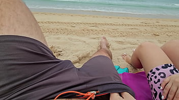 Preview 1 of Bhai Bhan Xxx Com - Cute Babe Sucking Cock on a public Beach and receives a mouth Creampie